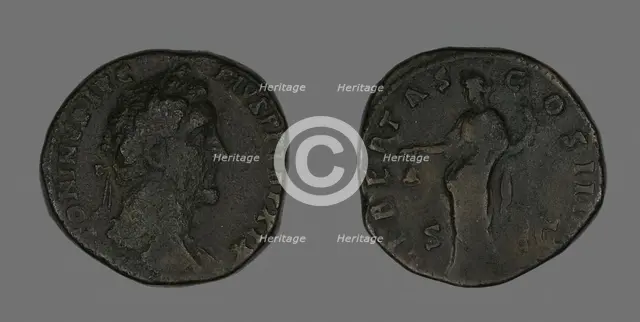 Sestertius (Coin) Portraying Emperor Antoninus Pius, 155-156. Creator: Unknown.