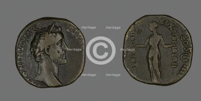 Sestertius (Coin) Portraying Emperor Antoninus Pius, 155-156. Creator: Unknown.