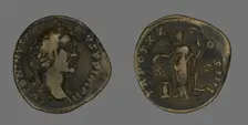 Sestertius (Coin) Portraying Emperor Antoninus Pius, 157-158. Creator: Unknown