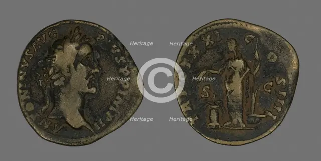 Sestertius (Coin) Portraying Emperor Antoninus Pius, 157-158. Creator: Unknown.