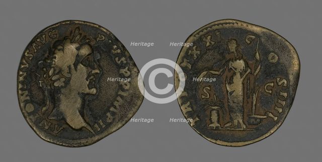 Sestertius (Coin) Portraying Emperor Antoninus Pius, 157-158. Creator: Unknown.