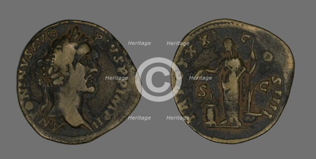 Sestertius (Coin) Portraying Emperor Antoninus Pius, 157-158. Creator: Unknown.