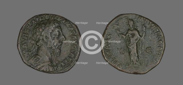 Sestertius (Coin) Portraying Emperor Antoninus Pius, December 177-December 178. Creator: Unknown.