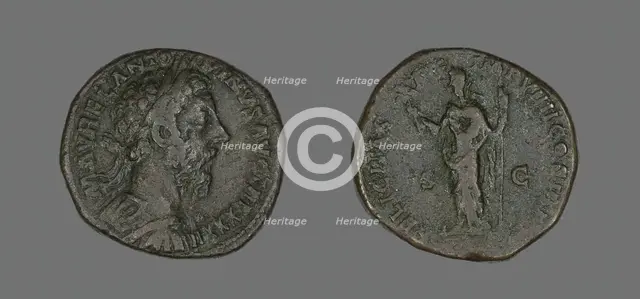 Sestertius (Coin) Portraying Emperor Antoninus Pius, December 177-December 178. Creator: Unknown.