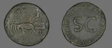 Sestertius (Coin) Portraying Emperor Augustus, 34-35. Creator: Unknown