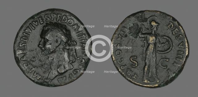 Sestertius (Coin) Portraying Emperor Domitian, 81. Creator: Unknown.