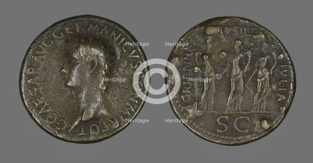 Sestertius (Coin) Portraying Emperor Gaius (Caligula), 37-38. Creator: Unknown.