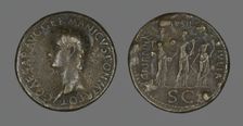 Sestertius (Coin) Portraying Emperor Gaius (Caligula), 37-38. Creator: Unknown