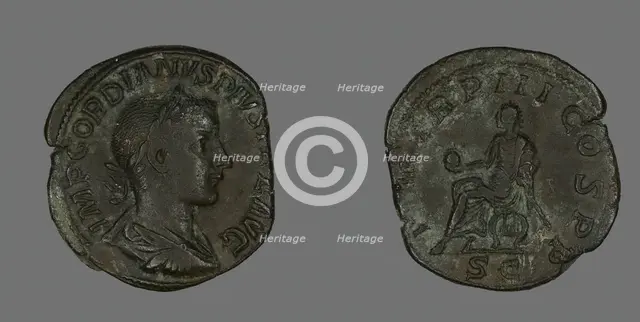 Sestertius (Coin) Portraying Emperor Gordianus, 238-244. Creator: Unknown.