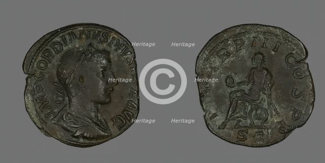 Sestertius (Coin) Portraying Emperor Gordianus, 238-244. Creator: Unknown.