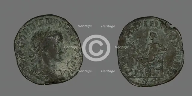 Sestertius (Coin) Portraying Emperor Gordianus, 238-244. Creator: Unknown.