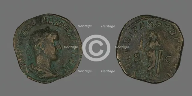 Sestertius (Coin) Portraying Emperor Gordianus, 238-244. Creator: Unknown.