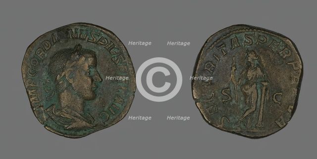 Sestertius (Coin) Portraying Emperor Gordianus, 238-244. Creator: Unknown.