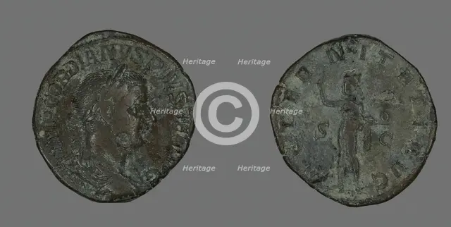 Sestertius (Coin) Portraying Emperor Gordianus, 241. Creator: Unknown.