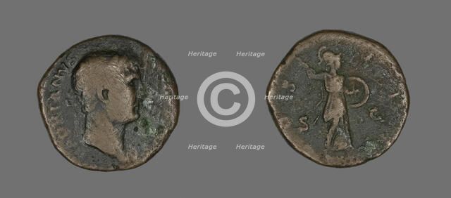 Sestertius (Coin) Portraying Emperor Hadrian, 117-138. Creator: Unknown.