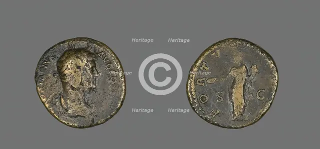 Sestertius (Coin) Portraying Emperor Hadrian, 117-138. Creator: Unknown.