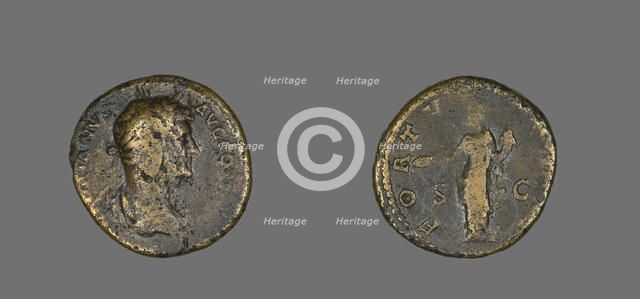 Sestertius (Coin) Portraying Emperor Hadrian, 117-138. Creator: Unknown.