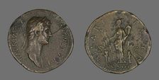 Sestertius (Coin) Portraying Emperor Hadrian, 128-132. Creator: Unknown