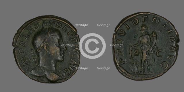 Sestertius (Coin) Portraying Emperor Severus Alexander, 232. Creator: Unknown.