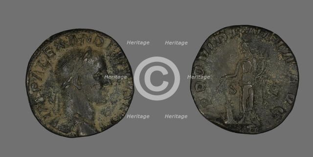 Sestertius (Coin) Portraying Emperor Severus Alexander, 232. Creator: Unknown.