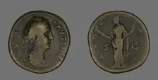 Sestertius (Coin) Portraying Empress Faustina, 141 or later. Creator: Unknown
