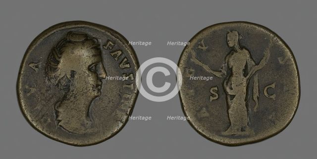 Sestertius (Coin) Portraying Empress Faustina, 141 or later. Creator: Unknown.