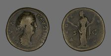 Sestertius (Coin) Portraying Empress Faustina, 141 or later. Creator: Unknown