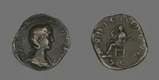 Sestertius (Coin) Portraying Empress Herennia Etruscilla, 249-251. Creator: Unknown