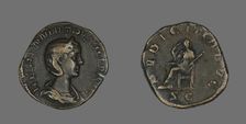 Sestertius (Coin) Portraying Empress Herennia Etruscilla, 249-251. Creator: Unknown