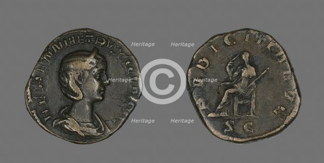 Sestertius (Coin) Portraying Empress Herennia Etruscilla, 249-251. Creator: Unknown.