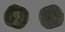 Sestertius (Coin) Portraying Empress Marcia Otacilia Severa, 244-249. Creator: Unknown