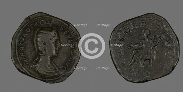 Sestertius (Coin) Portraying Empress Marcia Otacilia Severa, 244-249. Creator: Unknown.