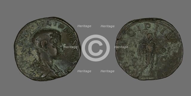 Sestertius (Coin) Portraying King Philip II, 244-246. Creator: Unknown.
