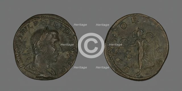 Sestertius (Coin) Portraying Philip the Arab, 244-247. Creator: Unknown.