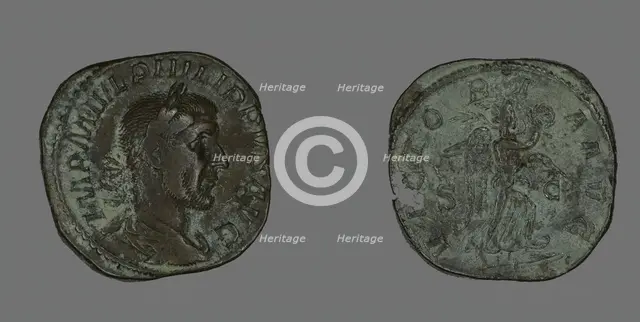 Sestertius (Coin) Portraying Philip the Arab, 244-247. Creator: Unknown.