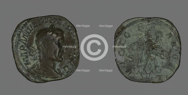 Sestertius (Coin) Portraying Philip the Arab, 244-247. Creator: Unknown.