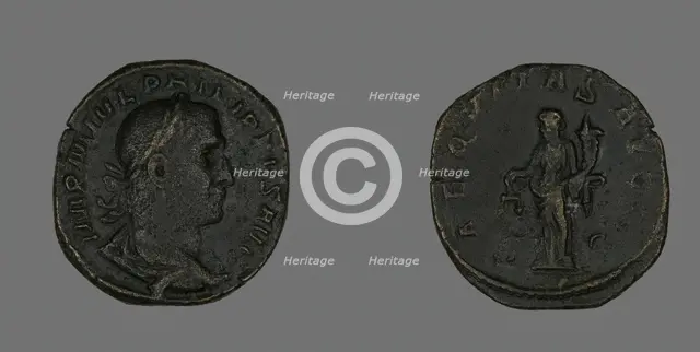 Sestertius (Coin) Portraying Philip the Arab, 244-249. Creator: Unknown.