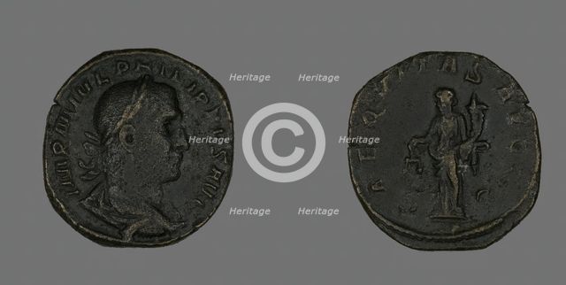 Sestertius (Coin) Portraying Philip the Arab, 244-249. Creator: Unknown.