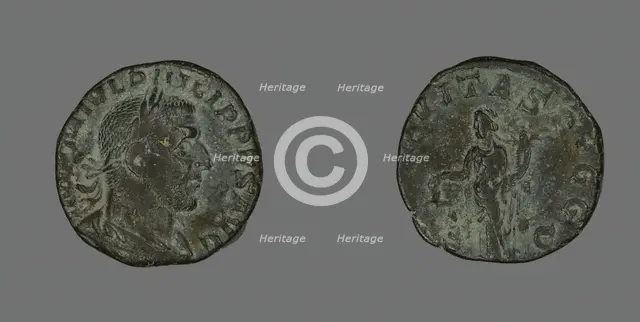 Sestertius (Coin) Portraying Philip the Arab, 244-249. Creator: Unknown.