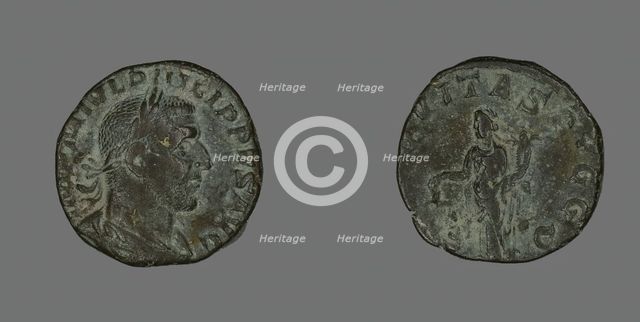 Sestertius (Coin) Portraying Philip the Arab, 244-249. Creator: Unknown.