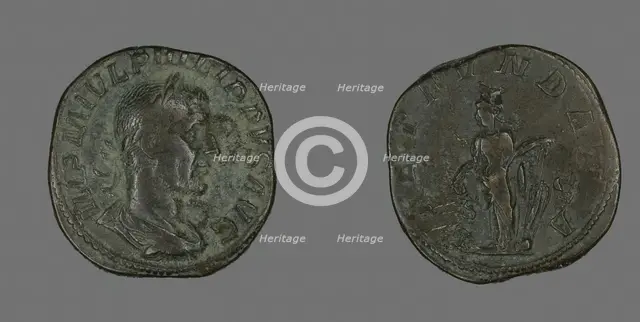 Sestertius (Coin) Portraying Philip the Arab, 244-249. Creator: Unknown.