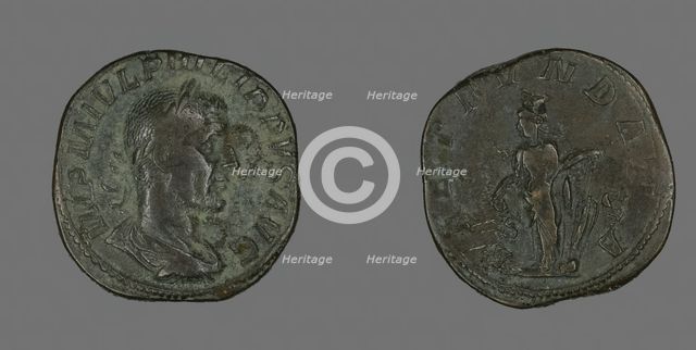 Sestertius (Coin) Portraying Philip the Arab, 244-249. Creator: Unknown.