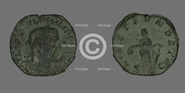Sestertius (Coin) Portraying Philip the Arab, 244-249. Creator: Unknown.