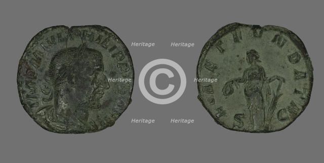 Sestertius (Coin) Portraying Philip the Arab, 244-249. Creator: Unknown.