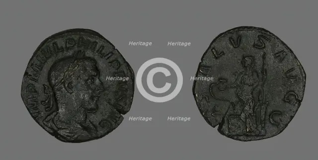 Sestertius (Coin) Portraying Philip the Arab, 244-249. Creator: Unknown.
