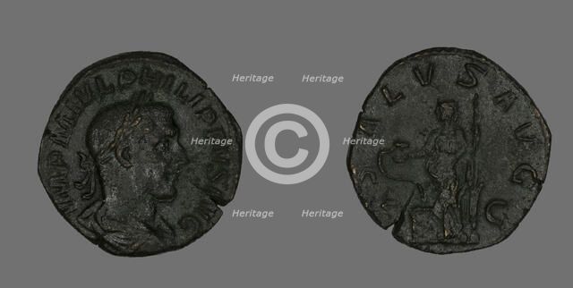 Sestertius (Coin) Portraying Philip the Arab, 244-249. Creator: Unknown.