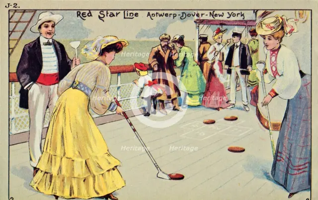 Shuffleboard on board a Red Star Line passenger ship, 1907. Creator: Unknown.