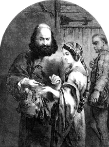 "Shylock and Jessica" - drawn by John Gilbert, 1854. Creator: Unknown