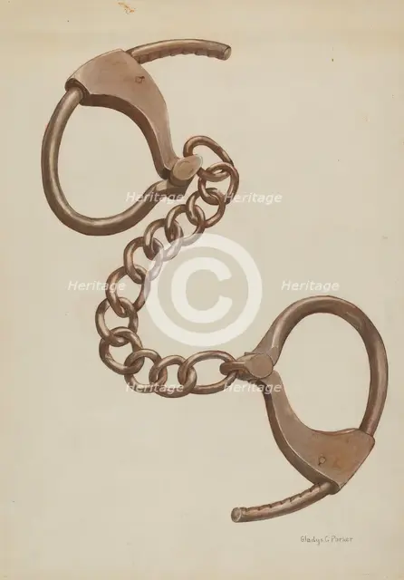 Shackles or Leg Irons, c. 1937. Creator: Gladys C. Parker.