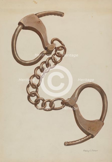 Shackles or Leg Irons, c. 1937. Creator: Gladys C. Parker.